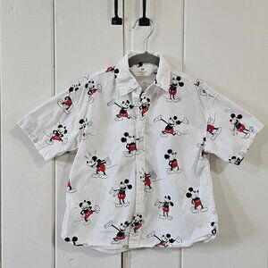 H&M Toddler Boy Classic Mickey Mouse White Button Down Shirt 5T